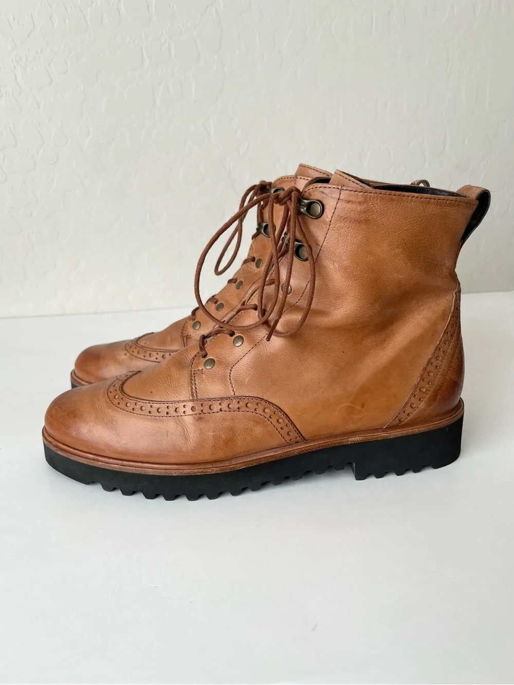 Paul Green Beau wingtip leather Boots side zip UK 6.5 US 9